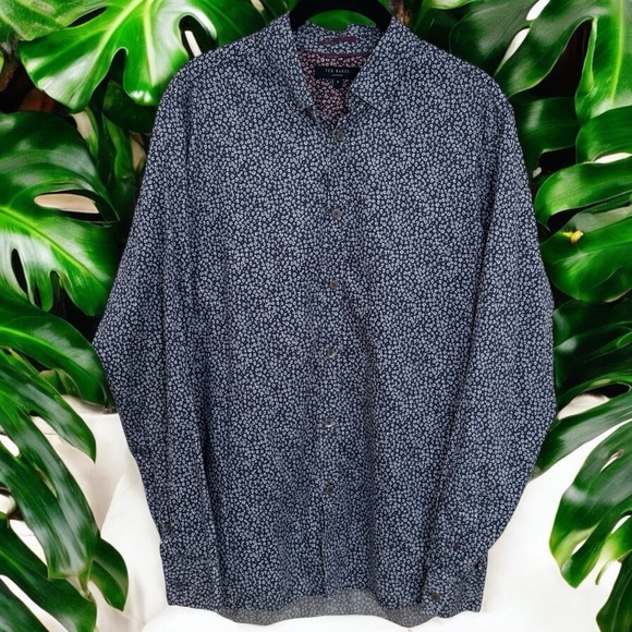 Ted Baker Blue Leopard Print Long Sleeve Chic Careerwear Buttondown Size 4 - Picture 1 of 11